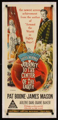 5z021 JOURNEY TO THE CENTER OF THE EARTH linen Aust daybill '59 Jules Verne, different stone litho!