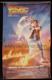 5z032 BACK TO THE FUTURE video cloth banner '85 art of Michael J. Fox & Delorean by Drew Struzan!