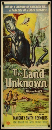 5z037 LAND UNKNOWN laminated insert '57 a paradise of hidden terrors, great art of dinosaurs!