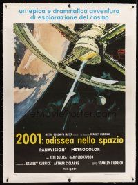5z011 2001: A SPACE ODYSSEY linen Italian 1p R70s Stanley Kubrick, art of space wheel by Bob McCall!