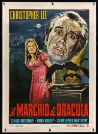 5z014 SCARS OF DRACULA linen Italian 1p '70 Tarantelli art of vampire Chris Lee, Hammer horror!