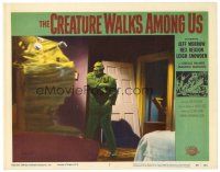 5z169 CREATURE WALKS AMONG US LC #7 '56 full-length close up of monster crashing through door!