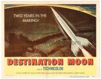5z190 DESTINATION MOON TC '50 Robert A. Heinlein, different art of rocket flying over Earth!