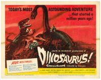 5z191 DINOSAURUS TC '60 great artwork of battling prehistoric T-rex & brontosaurus monsters!
