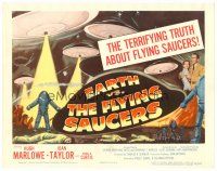 5z192 EARTH VS. THE FLYING SAUCERS TC '56 Harryhausen sci-fi classic, cool art of UFOs & aliens!