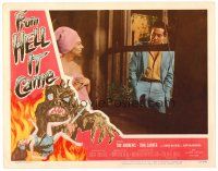 5z276 FROM HELL IT CAME LC '57 Tod Andrews at window smiles at sexy half-naked girl wearing a towel!