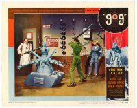 5z280 GOG LC #8 '54 great image of woman watching men attack the Frankenstein of steel robot!