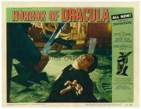 5z281 HORROR OF DRACULA LC #7 '58 vampire Christopher Lee cringes at the sight of the cross!