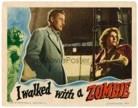 5z286 I WALKED WITH A ZOMBIE LC '43 Val Lewton, Jacques Tourneur, Tom Conway stares at Frances Dee