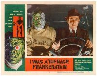 5z287 I WAS A TEENAGE FRANKENSTEIN LC #7 '57 close up of wacky monster with Whit Bissell in car!