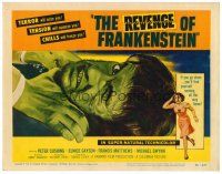 5z217 REVENGE OF FRANKENSTEIN TC '58 great close up artwork of the monster being choked!