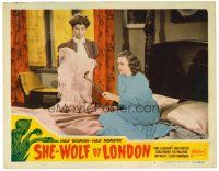 5z330 SHE-WOLF OF LONDON LC #4 R51 Sara Haden holding dress looks at June Lockhart on bed!