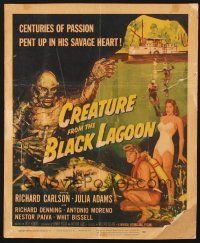 5z044 CREATURE FROM THE BLACK LAGOON WC '54 great artwork image of monster & scuba divers!