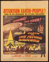 5z047 EARTH VS. THE FLYING SAUCERS WC '56 sci-fi classic, cool art of UFOs & aliens!