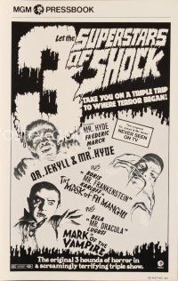 5z115 SUPERSTARS OF SHOCK pressbook '72 Frederic March, Boris Karloff, Bela Lugosi triple-bill!