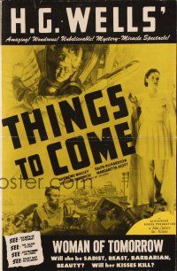 5z116 THINGS TO COME pressbook R47 William Cameron Menzies, H.G. Wells' unbelievable miracle show!