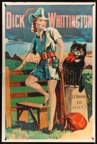6a017 DICK WHITTINGTON stage play English 40x60 '30s cool stone litho of sexy female lead & cat!