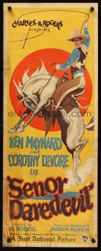 6a005 SENOR DAREDEVIL insert '26 great art of Ken Maynard on bucking bronco swinging lasso!