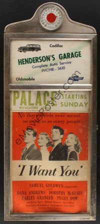 6a015 PALACE THEATRE glass & metal display frame '52 working thermometer & I Want You window card!