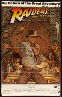 6a060 RAIDERS OF THE LOST ARK standee R82 great art of adventurer Harrison Ford by Richard Amsel!
