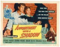 6b024 APPOINTMENT WITH A SHADOW TC '58 cool noir artwork of silhouette pointing gun at stars!