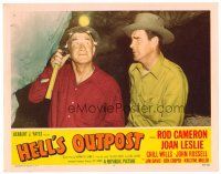 6b647 HELL'S OUTPOST LC #7 '55 close up of cowboy Rod Cameron & Chill Wills in cave!