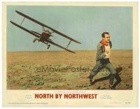 6b804 NORTH BY NORTHWEST LC #2 '59 Hitchcock, classic c/u of Cary Grant chased by crop duster!