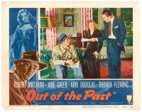 6b822 OUT OF THE PAST LC #4 R53 Kirk Douglas hands papers to Robert Mitchum & Jane Greer!
