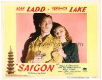 6b892 SAIGON LC #3 '48 best close up of sexy Veronica Lake holding Alan Ladd with gun!