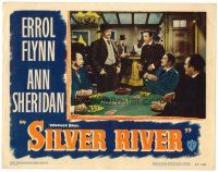 6b910 SILVER RIVER LC #7 '48 great image of men watching gambler Errol Flynn in poker game!