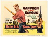 6b421 TERROR IN A TEXAS TOWN TC '58 Sterling Hayden holding huge harpoon in western action!
