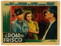 6b951 THEY DRIVE BY NIGHT LC '40 close up of Humphrey Bogart & Gale Page staring at smiling man!
