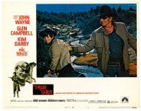 6b967 TRUE GRIT LC #3 '69 c/u of John Wayne as Rooster Cogburn grabbing Kim Darby by the jacket!