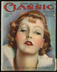 6d087 MOTION PICTURE CLASSIC magazine February 1927 art of glamorous Greta Garbo by Don Reed!
