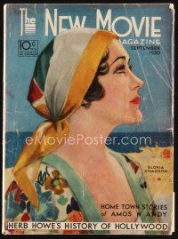 6d076 NEW MOVIE MAGAZINE magazine September 1930 cool art of Gloria Swanson by Penrhyn Stanlaws!
