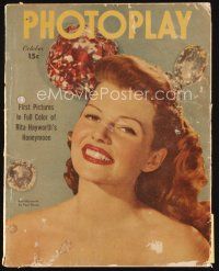 6d113 PHOTOPLAY magazine October 1945 smiling portrait of gorgeous Rita Hayworth by Paul Hesse!