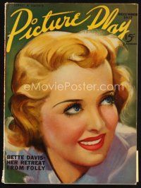 6d068 PICTURE PLAY magazine December 1937 art of Bette Davis by Dan Osher, her retreat from folly!