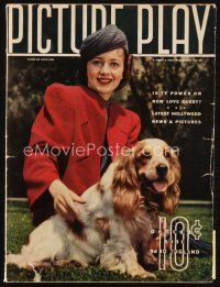 6d071 PICTURE PLAY magazine October 1938 portrait of Olivia De Havilland & her dog by Bob Wallace!