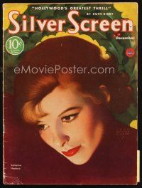 6d127 SILVER SCREEN magazine December 1933 art of Katharine Hepburn by John Rolston Clarke!