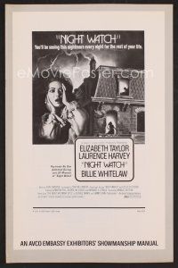 6d371 NIGHT WATCH pressbook '73 Elizabeth Taylor, Laurence Harvey, English horror!