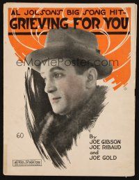 6d278 AL JOLSON sheet music '20 great portrait of the singer, his big song hit, Grieving For You!