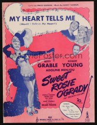 6d308 SWEET ROSIE O'GRADY sheet music '43 sexy full-length Betty Grable, My Heart Tells Me!