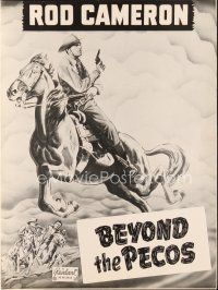 6d320 BEYOND THE PECOS pressbook R49 cool artwork of cowboy Rod Cameron on horseback with gun!