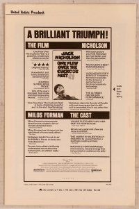 6d379 ONE FLEW OVER THE CUCKOO'S NEST pressbook '75 great c/u of Jack Nicholson,Milos Forman classic