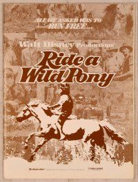 6d385 RIDE A WILD PONY pb '76 Disney, cool artwork of boy on white horse riding alongside train!