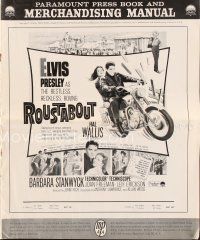 6d390 ROUSTABOUT pressbook '64 roving, restless, reckless Elvis Presley on motorcycle!