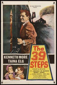 6f018 39 STEPS 1sh '60 Kenneth More, Taina Elg, English crime thriller, cool art!