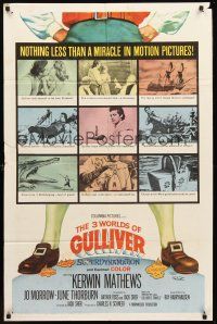 6f016 3 WORLDS OF GULLIVER 1sh '60 Ray Harryhausen fantasy classic, art of giant Kerwin Mathews!