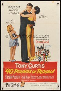 6f019 40 POUNDS OF TROUBLE 1sh '63 Tony Curtis has women trouble, Suzanne Pleshette!
