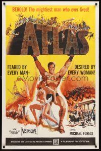 6f064 ATLAS 1sh '61 great artwork of mightiest gladiator Michael Forest, Roger Corman!